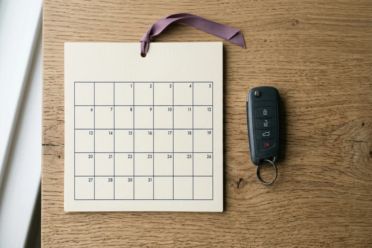 Kalender und Schlüsselanhänger, Symbolik für Vertragszeiträume, 1200×800 px